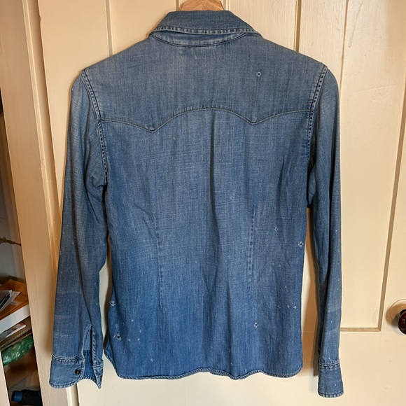Selling to make room. Distressed Levi’s XS denim snap button down shirt. - Picture 2 of 3